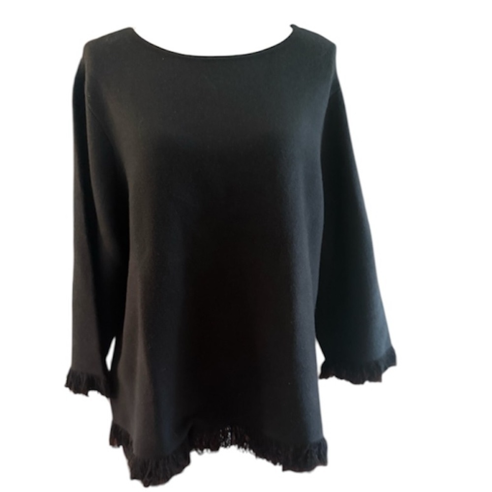 Joan Rivers ladies, long sleeve crewneck black sweater with fringe NWOT XL. - Picture 2 of 12